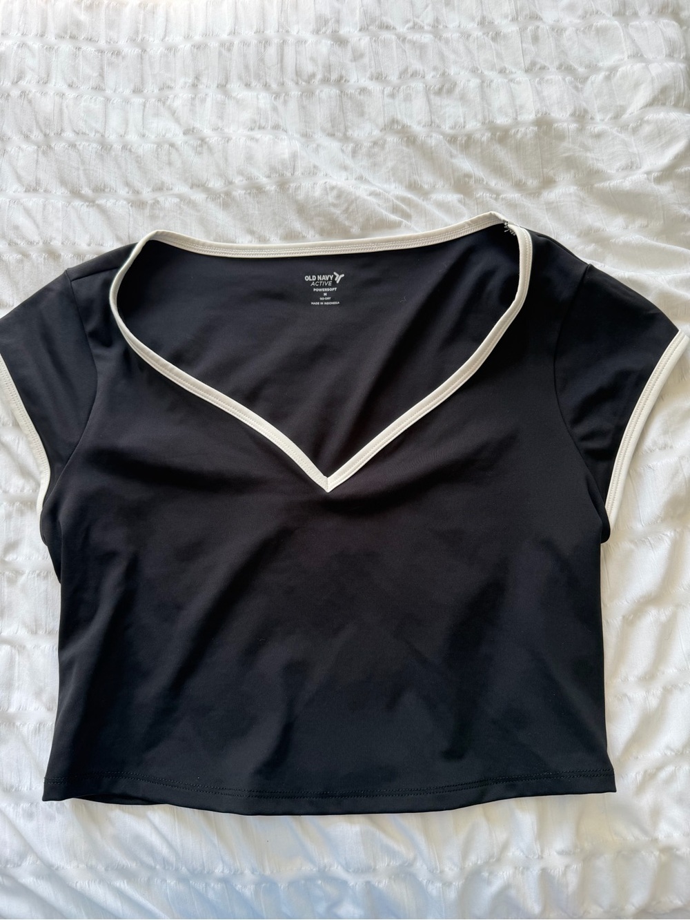 Old Navy Black Crop Top with Cream Trim Accent